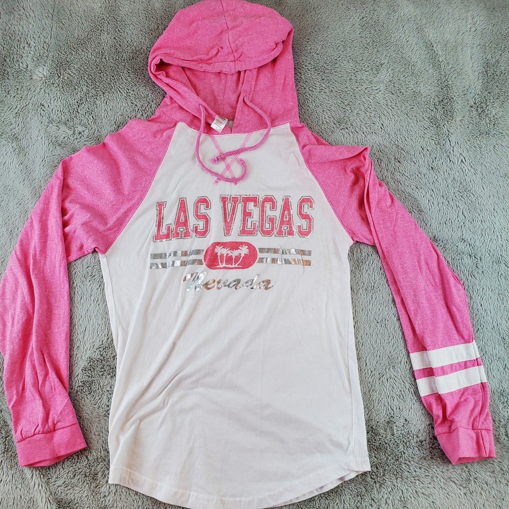 Salt Creek Apparel Hoodie Womens S Las Vegas Raglan Graphic Pink White
